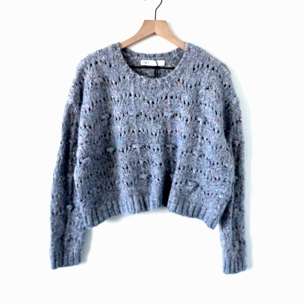 Zara Chunky Knit Cropped Sweater Gray Size S